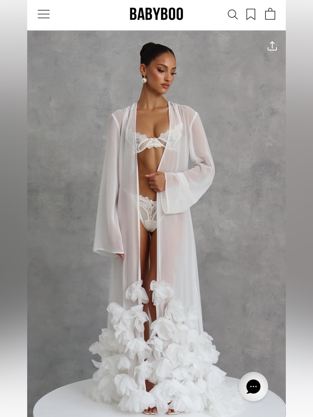BABYBOO White Sheer Floral-Trim Bridal Robe